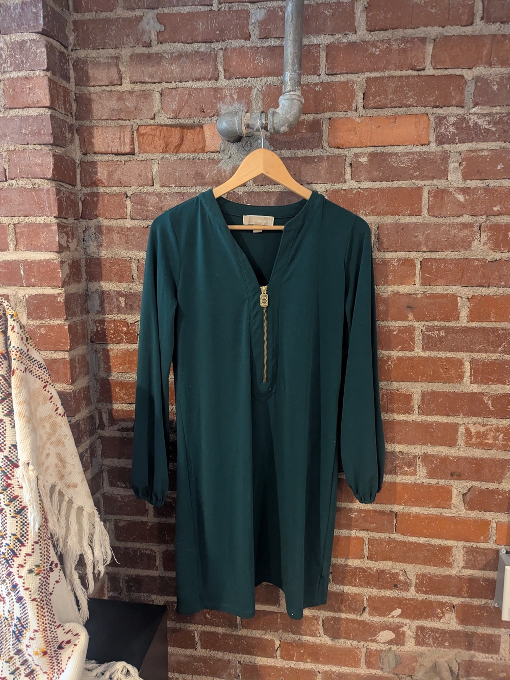 Michael Kors Dark Green Long-Sleeve Zip-Front Dress